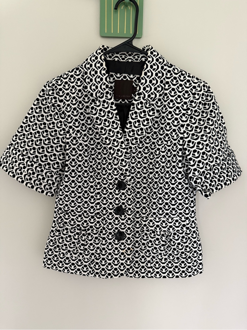 The Limited Black & White Geometric Short Sleeve Button-Down Top